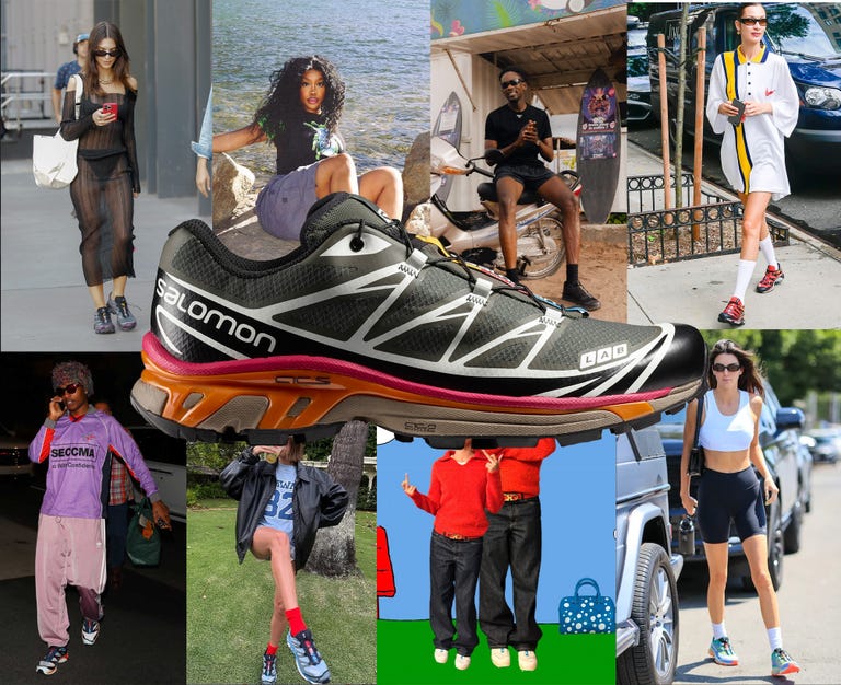a collection of celebrities wearing salomon xt6