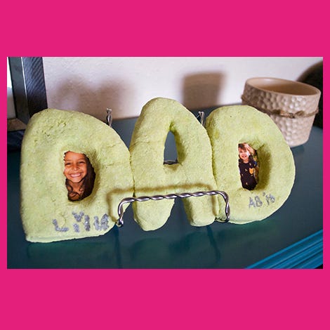 father's day crafts salt dough dad frame on the table with kid pictures inside
