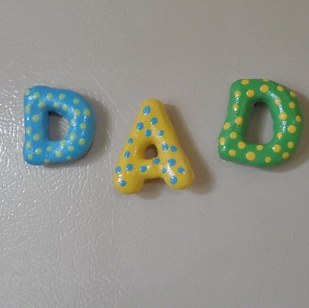 Father's Day Crafts, Blue, Yellow and Green Salt Dough Dad Magnets