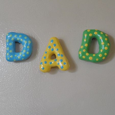 Father's Day Crafts, Blue, Yellow and Green Salt Dough Dad Magnets