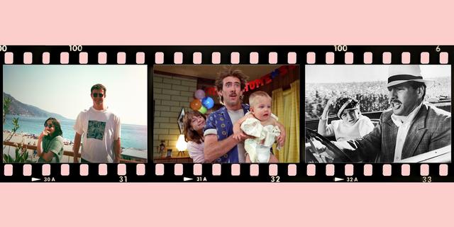 scenes from aftersun, raising arizona and paper moon arranged on a filmstrip