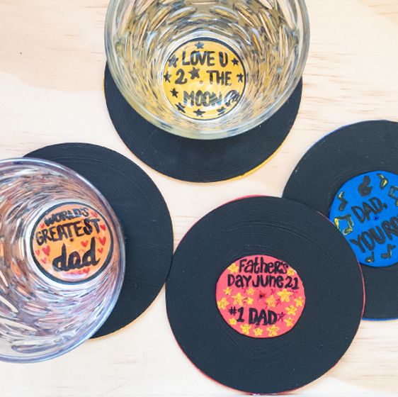 Upcycled records used as Father's Day crafts, glass coasters