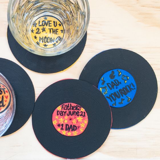 Upcycled records used as Father's Day crafts, glass coasters