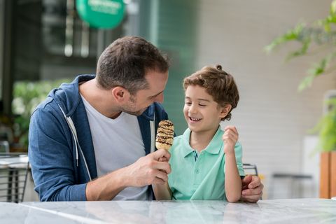 what to do for father's day dad and son sharing a dessert