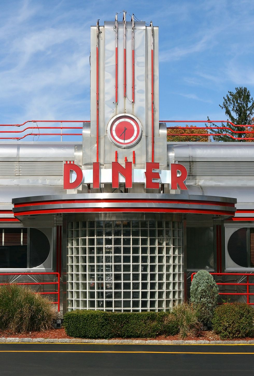 red and silver exterior of old fashioned retro diner