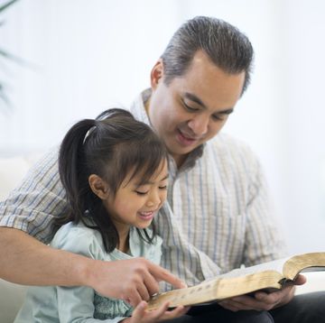 bible verse fathers day father and daughter reading a book