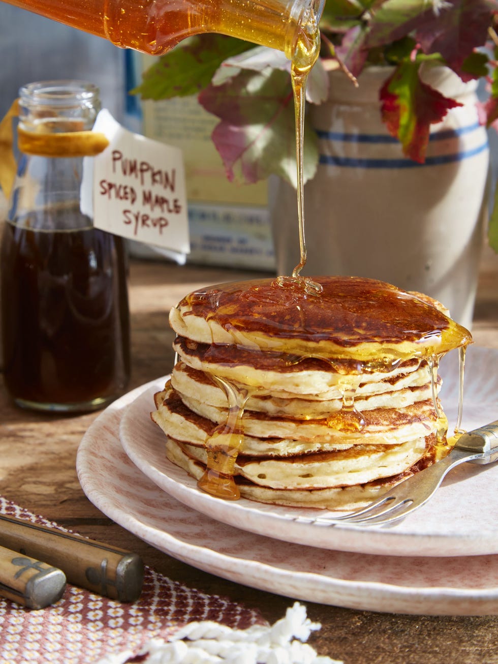 overnight pancakes with upgraded syrup