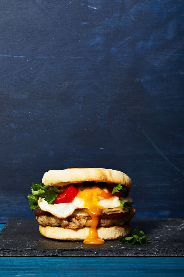 sausage egg and cheese breakfast sandwich on an english muffin