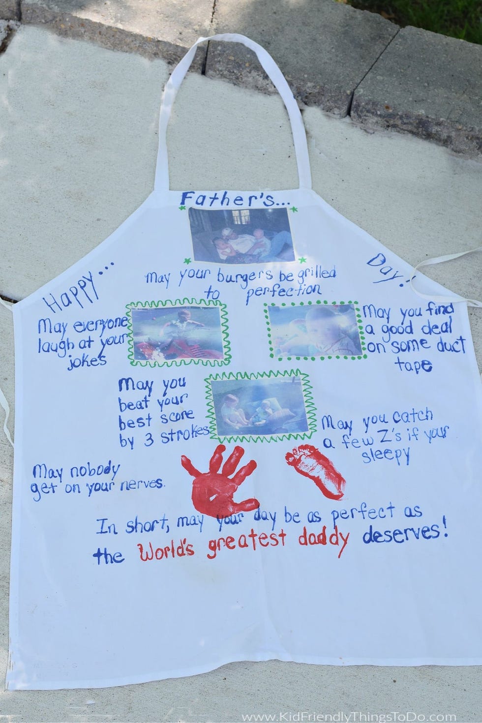 an apron with homemade messages