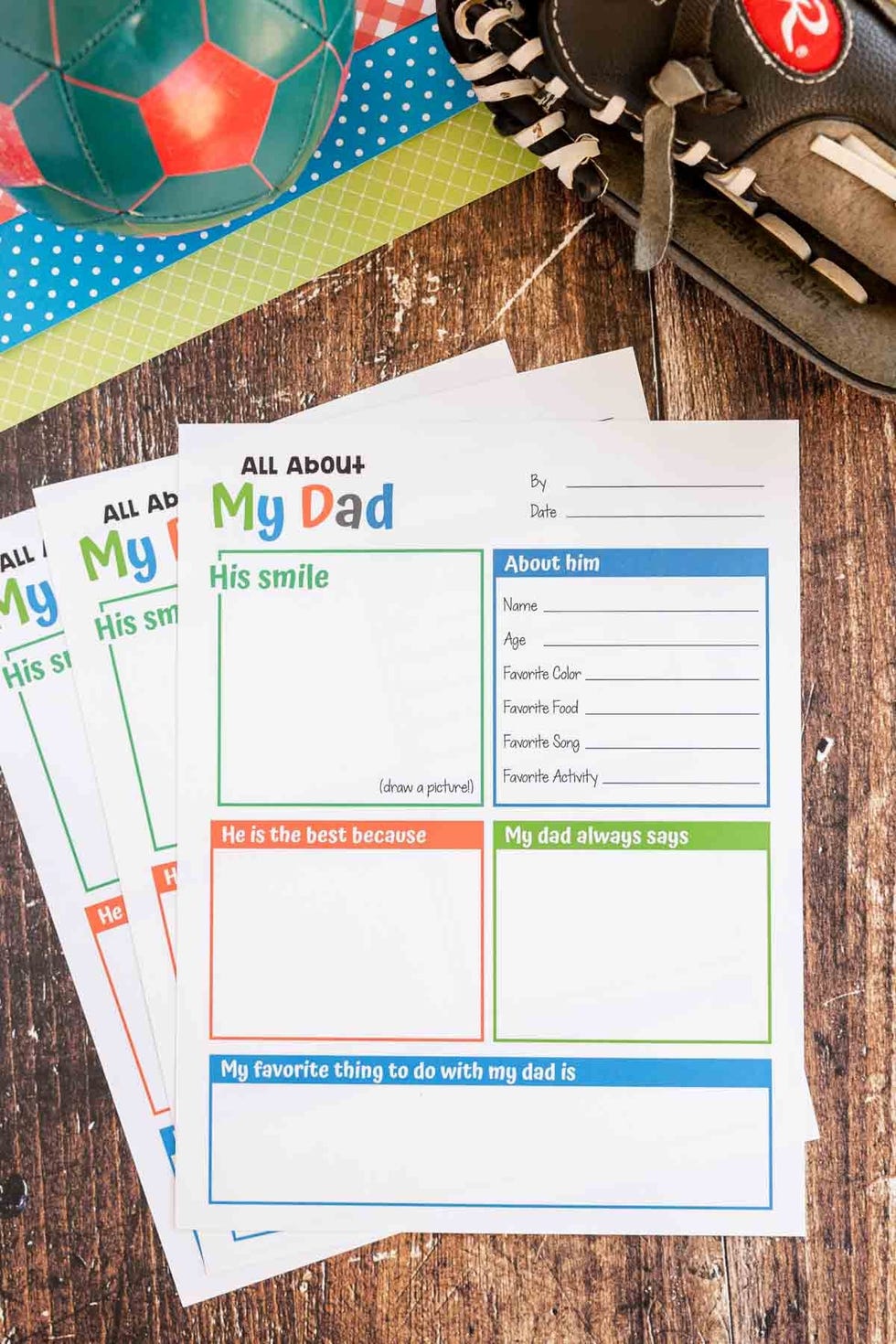 a colorin sheet with prompts about dad like "he is the best because"