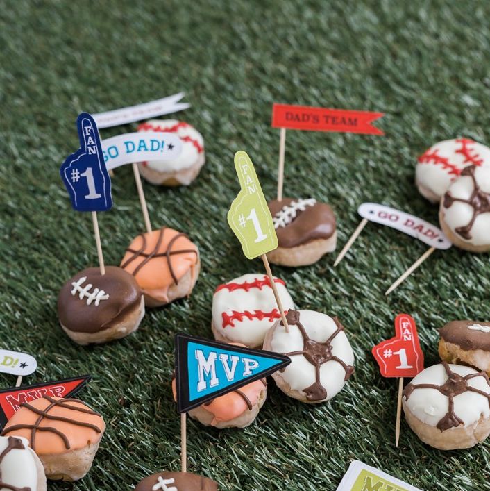 Father's Day Crafts, Sports Decorated Donuts with Mini Flags