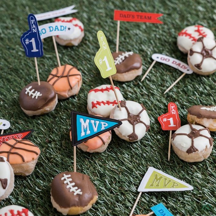 Father's Day Crafts, Sports Decorated Donuts with Mini Flags