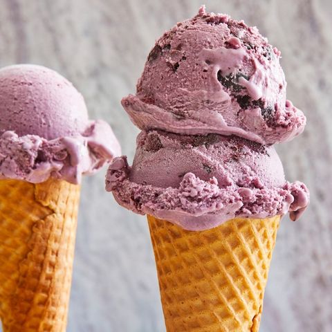 blueberry ice cream on cone