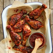 barbecue chicken drumsticks with strawberry cabernet 
sauce