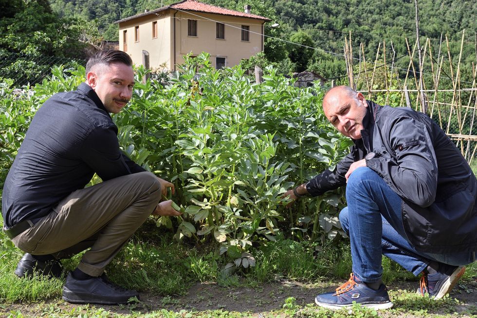 Francesco Riti e Matteo Mattei in un campo di fave