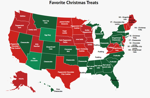 favorite christmas dessert by state map