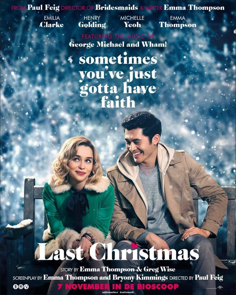 Filmposter van Last Christmas met de Maleisisch-Engelse acteur Henry Golding en Emilia Clarke