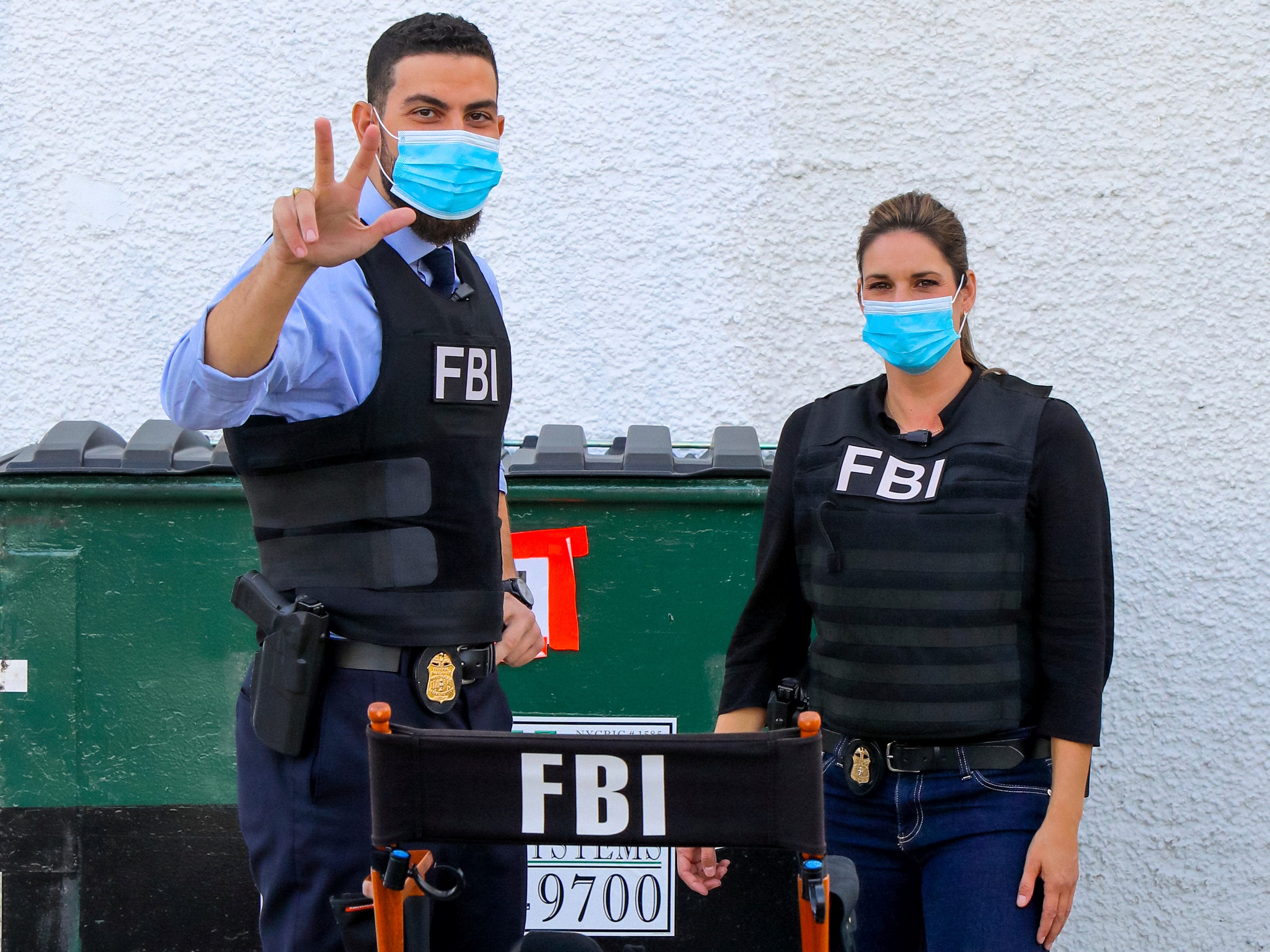 new york, ny   october 20 zeeko zaki and missy peregrym are seen at the film set of the 'fbi' tv series on october 20, 2020 in new york city  photo by jose perezbauer griffingc images