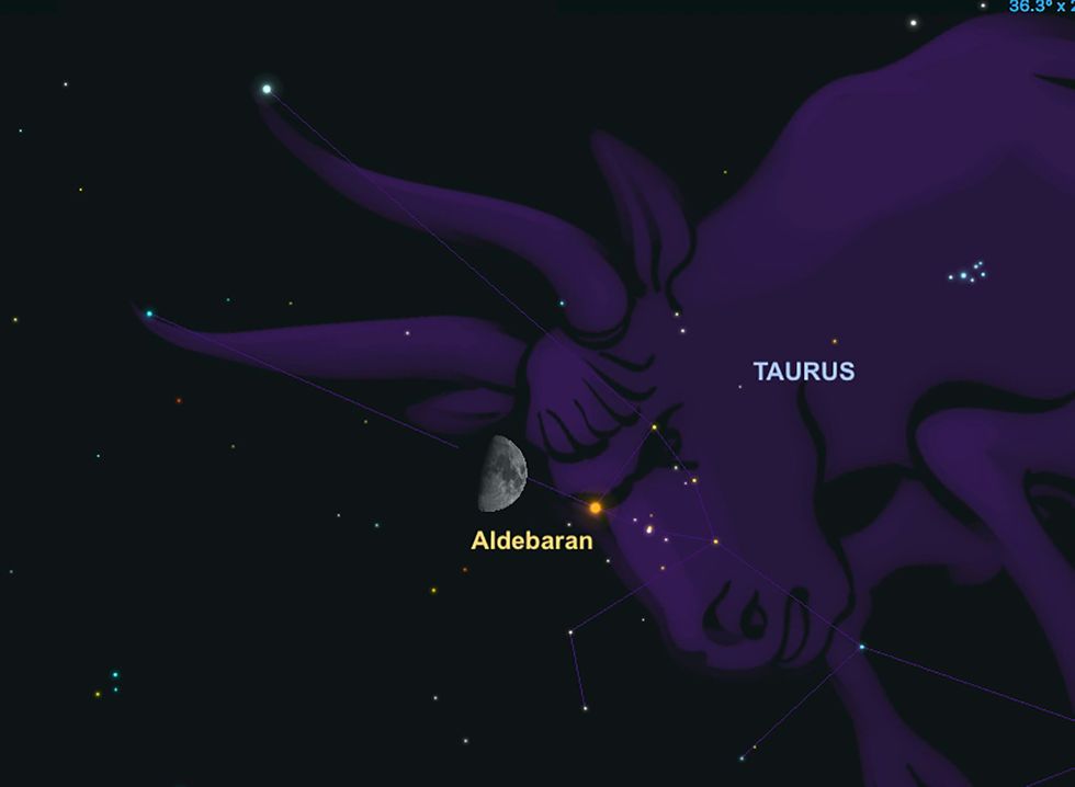 De ster Aldebaran lijkt op 23 februari vlakbij de maan te staan