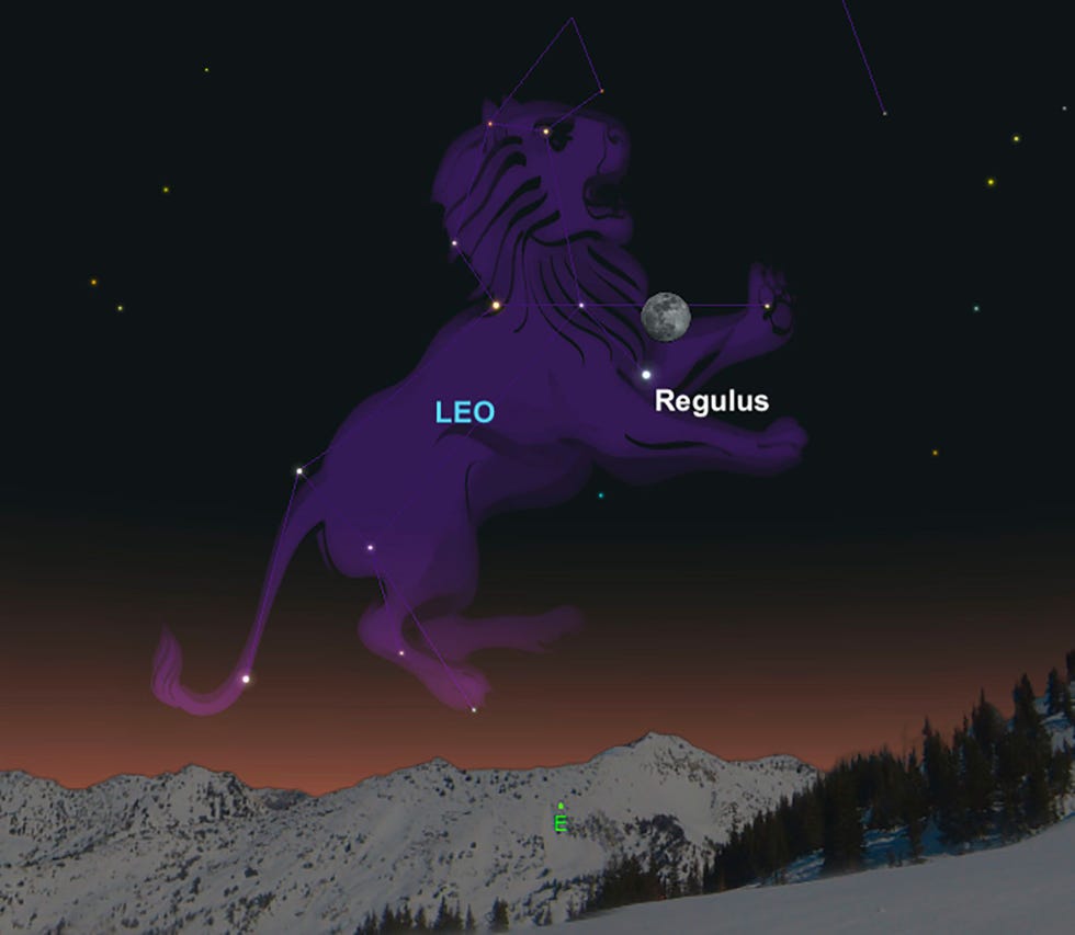 Op 28 februari zal de maan de heldere ster Regulus bezoeken
