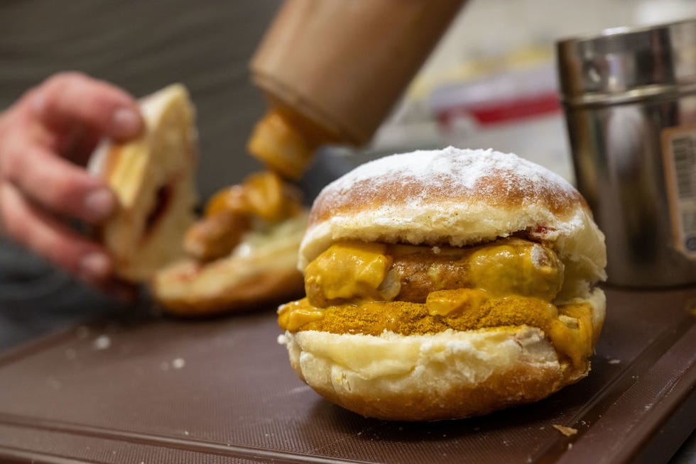 sausage doughnuts at bakery perkmann