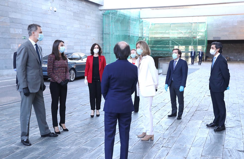 kings feipe vi and letizia ortiz,isabel diaz ayuso,jose luis martinez almeida at the presentation of the cotec een report in madrid 18 may 2020