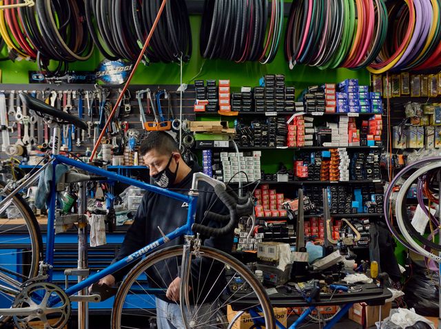 Felipes bike shop in Los Angeles, California photographed in April 2020.
