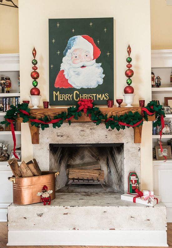 Image of Holly tone holly leaf garland on fireplace mantel