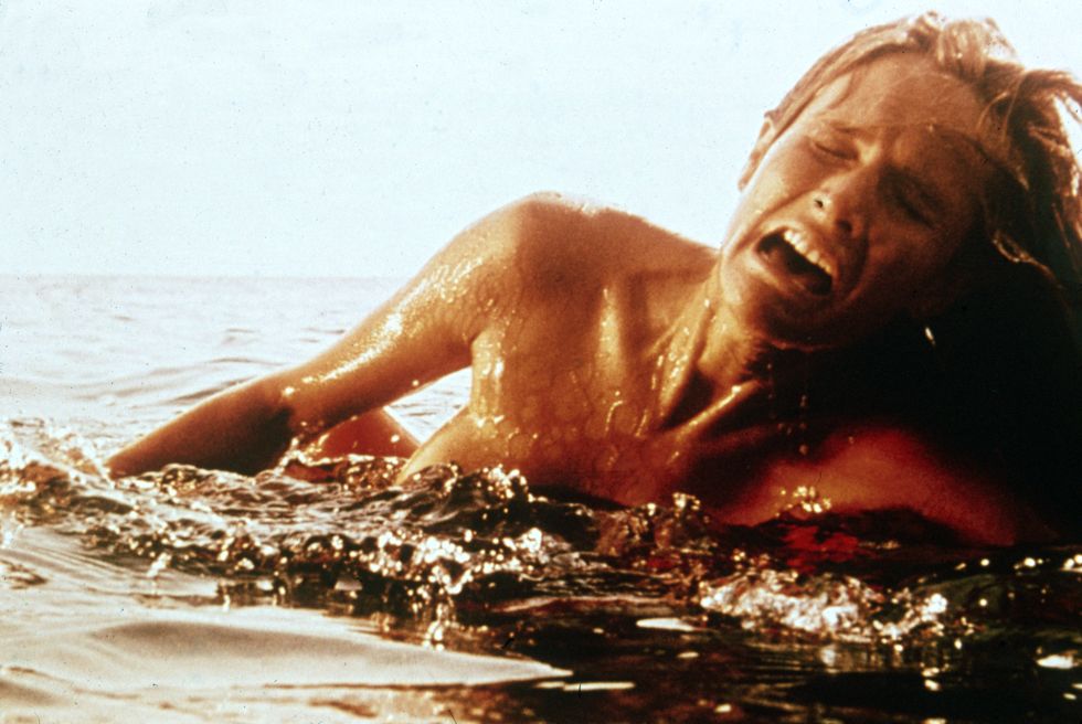 Schreiende Frau im Wasser aus „Der weiße Hai“, 1975.