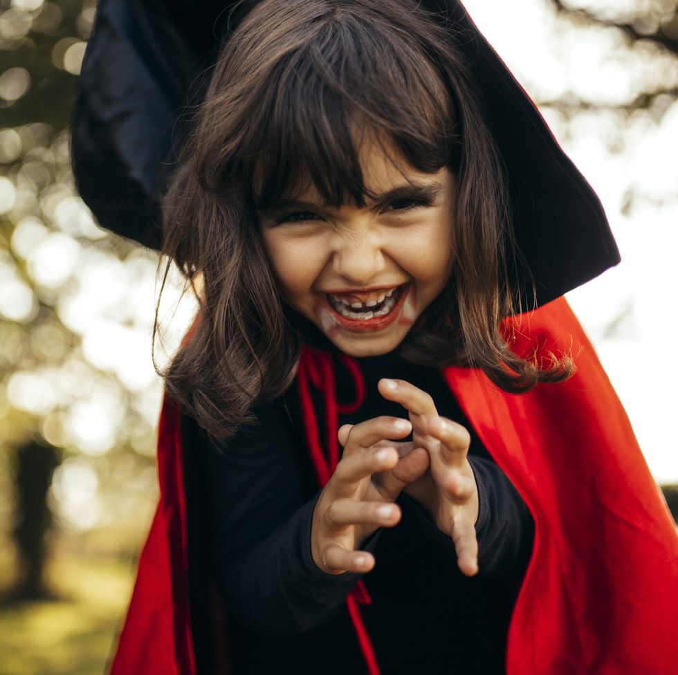 portrait of little girl masquerade as vampire