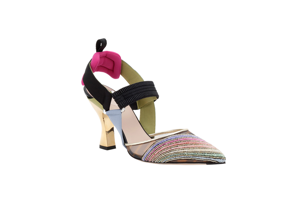 24SS【FENDI】コリブリ インターレースレザー ハイヒール ロゴ
