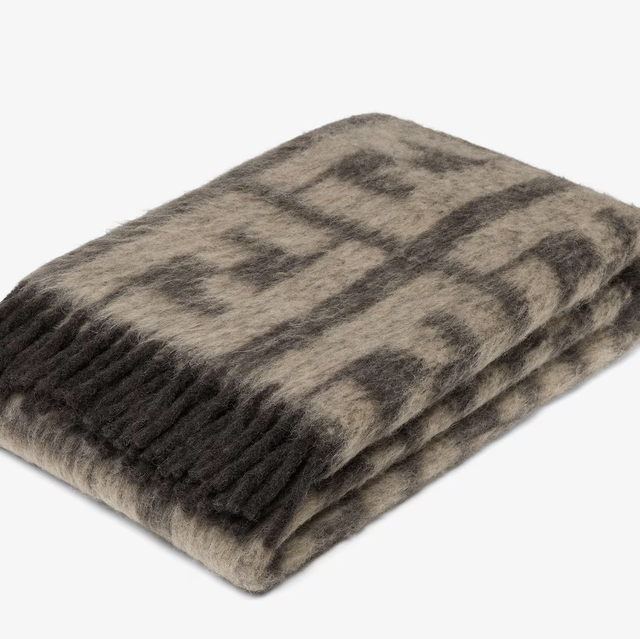 Beige Wool GG Pattern Throw Blanket