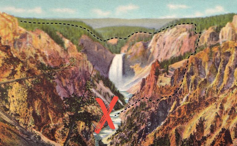 colorized vintage souvenir photo postcard published in 1940 depicting the popular tourist destination and natural wonders of yellowstone national park
