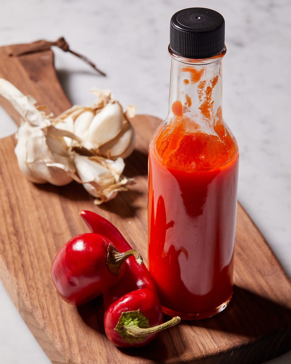 fermented hot sauce made with fresno peppers and garlic