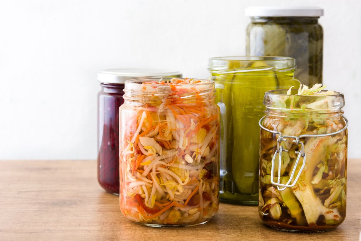 Fermented preserved vegetables in jar