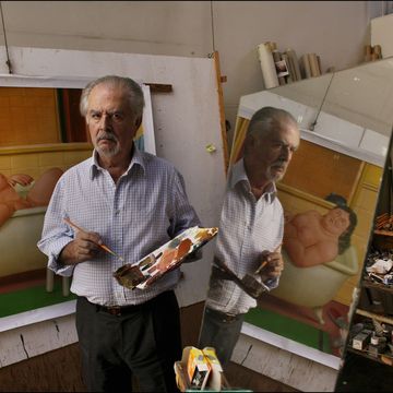 fernando botero showcases recent work in his paris studio in paris, france on november 07, 2003 