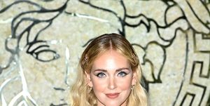milan, italy   september 26 chiara ferragni is seen on the front row of the versace special event during the milan fashion week   spring  summer 2022 on september 26, 2021 in milan, italy photo by daniele venturellidaniele venturelli  getty images