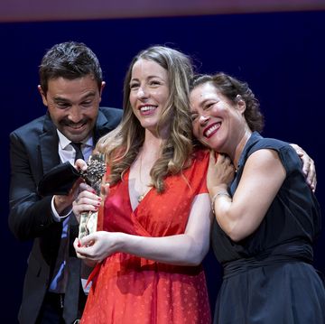 malaga, spain   august 29 the filmmaker pilar palomero c, receives the golden biznaga for the best feature film for her film las niñas, together with producers valeire delpierre and alex la fuente, during the malaga film festival 2020 closing day gala at cervantes theater on august 29, 2020 in malaga, spain photo by daniel perez garcia santosgetty images
