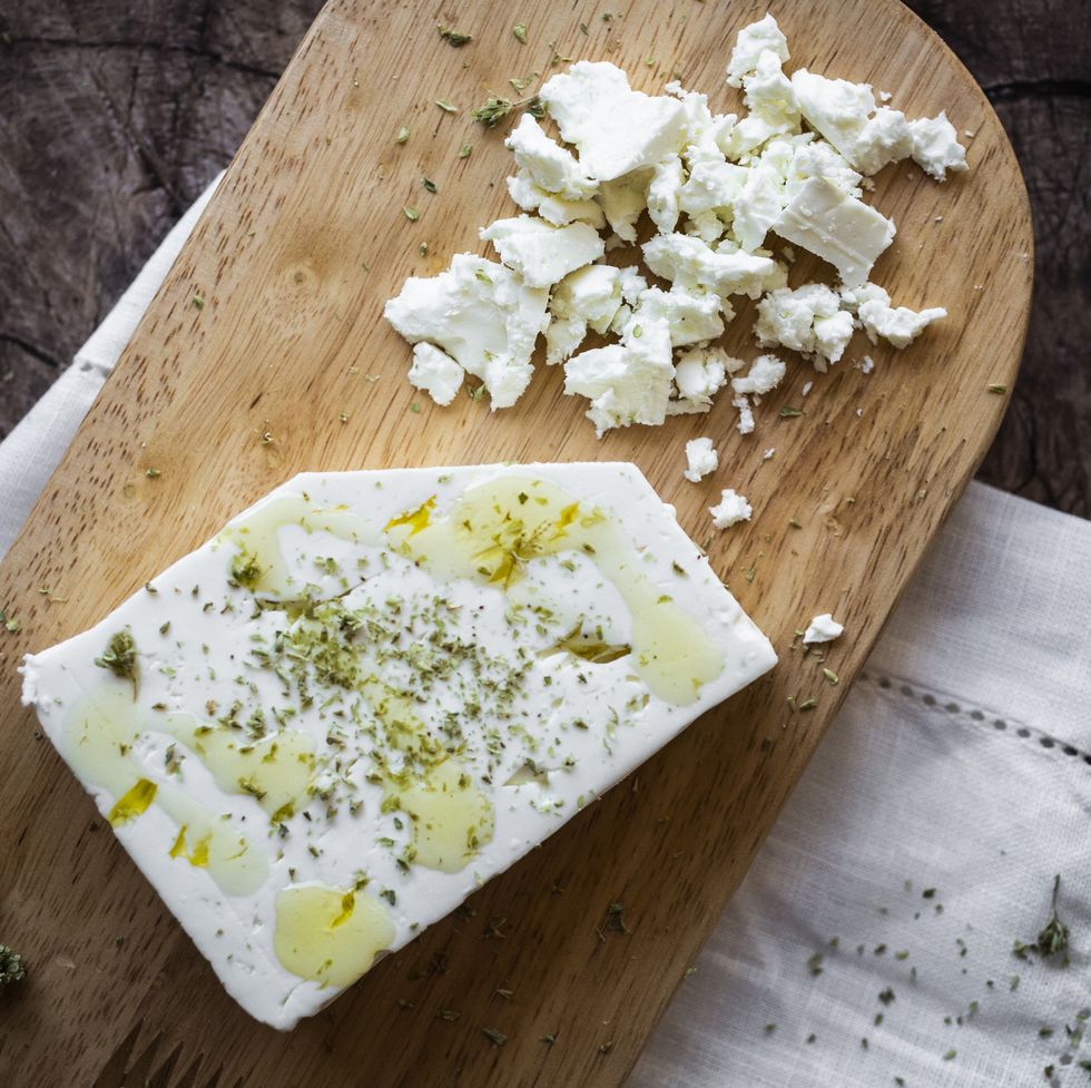 feta cheese on cutting board