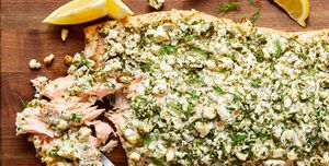 feta and herb crusted salmon with lemons