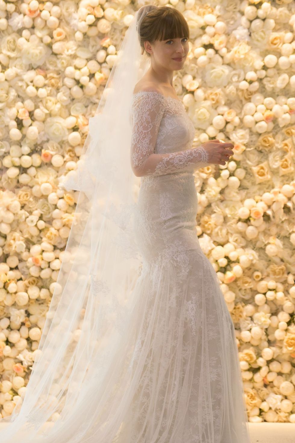 Fifty Shades Freed Wedding Dress Interview Monique Lhuillier - Where to Buy  Monique Lhuillier Fifty Shades Dress