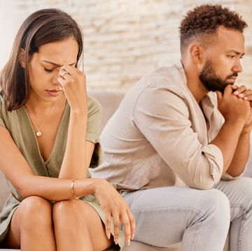 fight, divorce and depression with couple on sofa for conflict, therapy and mental health or marriage counseling sad, anxiety and stress with man and woman in living room for fail, crisis and angry