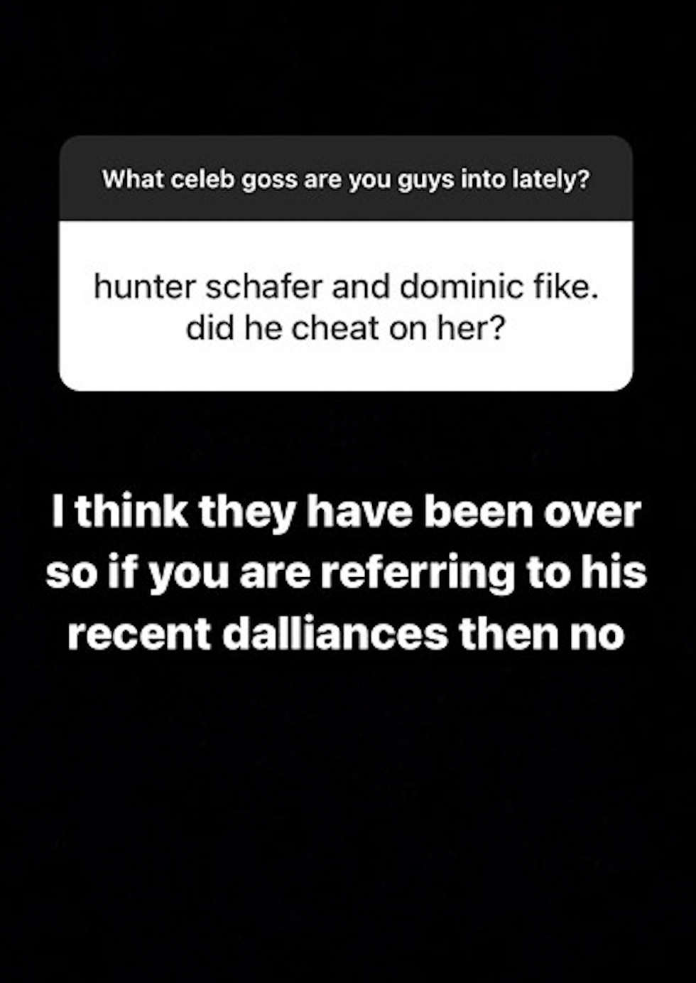 a screenshot of deux moi's instagram story about hunter schafer and dominic fike