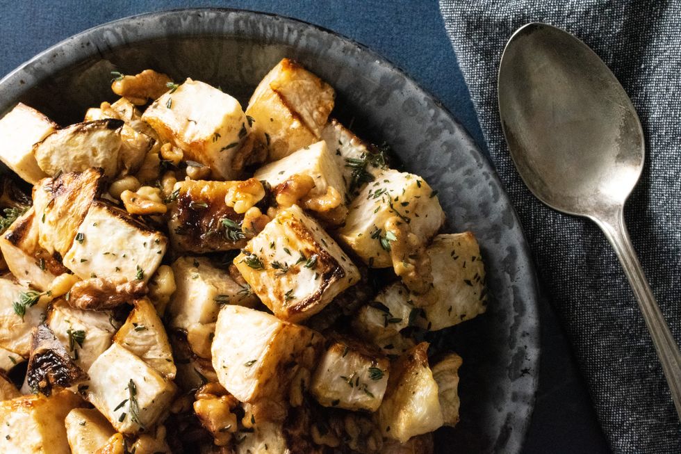 roasted celery root with walnuts and thyme