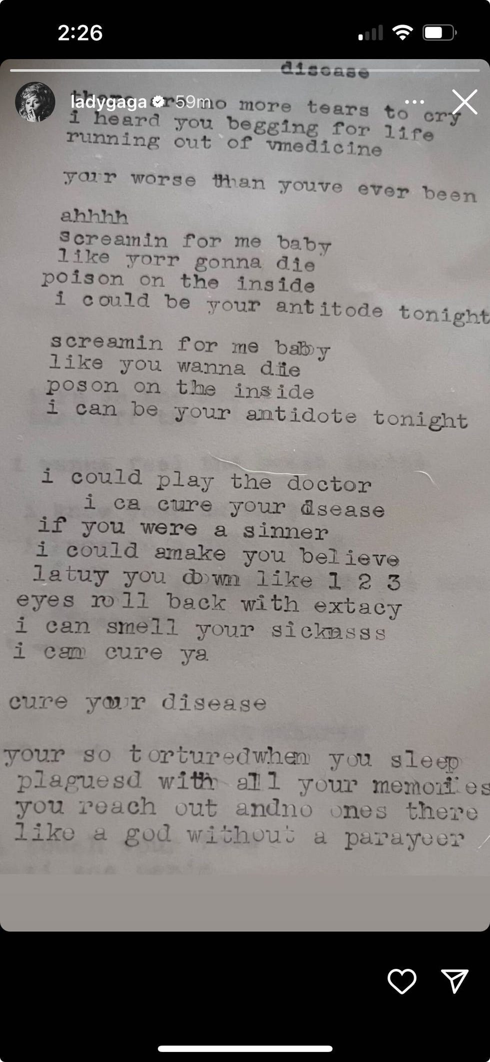 lady gaga disease lyrics