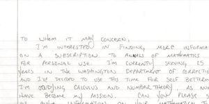 an inmate's letter to a mathematician