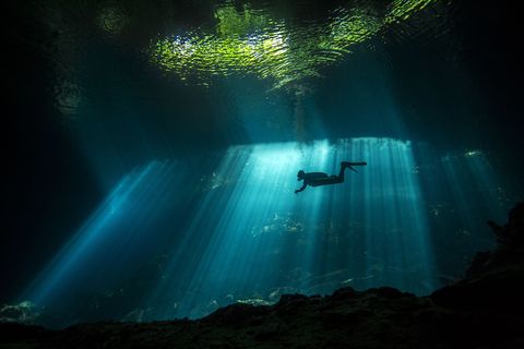 Zonlicht schijnt in het water terwijl een duiker in een cenote in Mexico zwemt Het is een geweldige en unieke ervaring in het leven van een onderwaterfotograaf zegt Your Shotfotograaf Fabrice Guerin De mystieke schoonheid en het uitbundige van deze onderwaterlandschappen gaven me het gevoel dat ik in een andere wereld wasLees meer over de cenotes httpwwwnationalgeographicnlreizen201709duikmexicosondergelopengrotten
