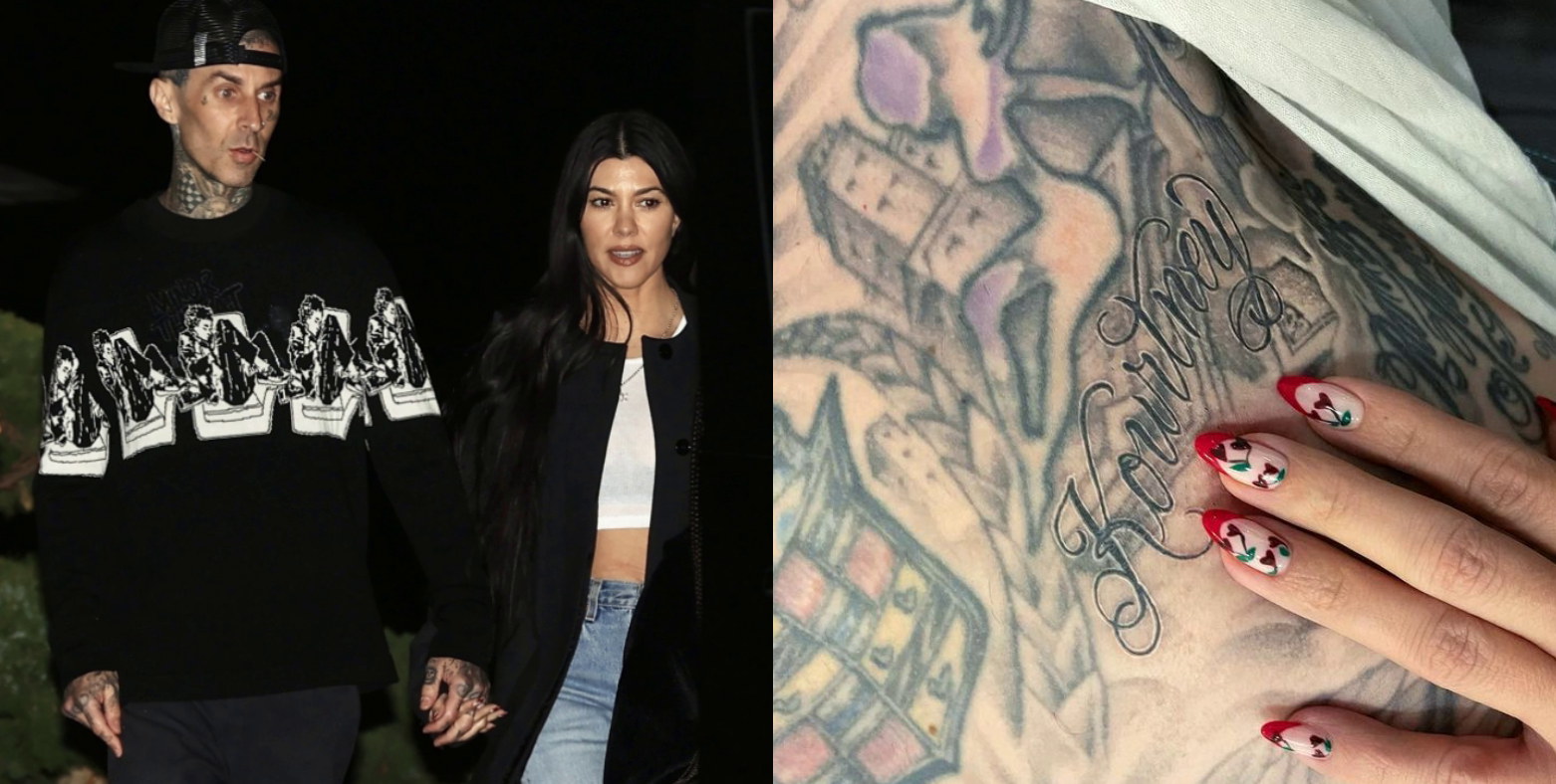 Travis Barker Covered Up His Exs Name With A Tattoo Of Kourtney  Kardashians Lips After She Wiped All Recent Photos Of Their Kids