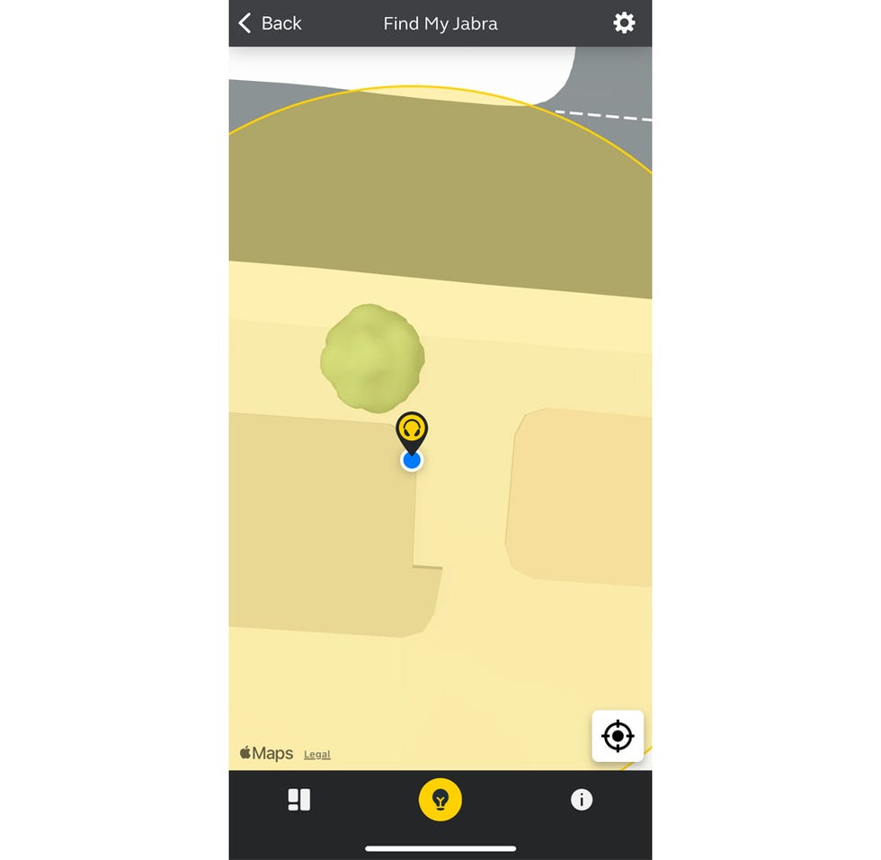 map interface indicating location for finding a jabra device