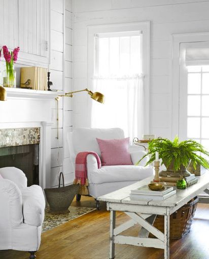 white shiplap cottage living room